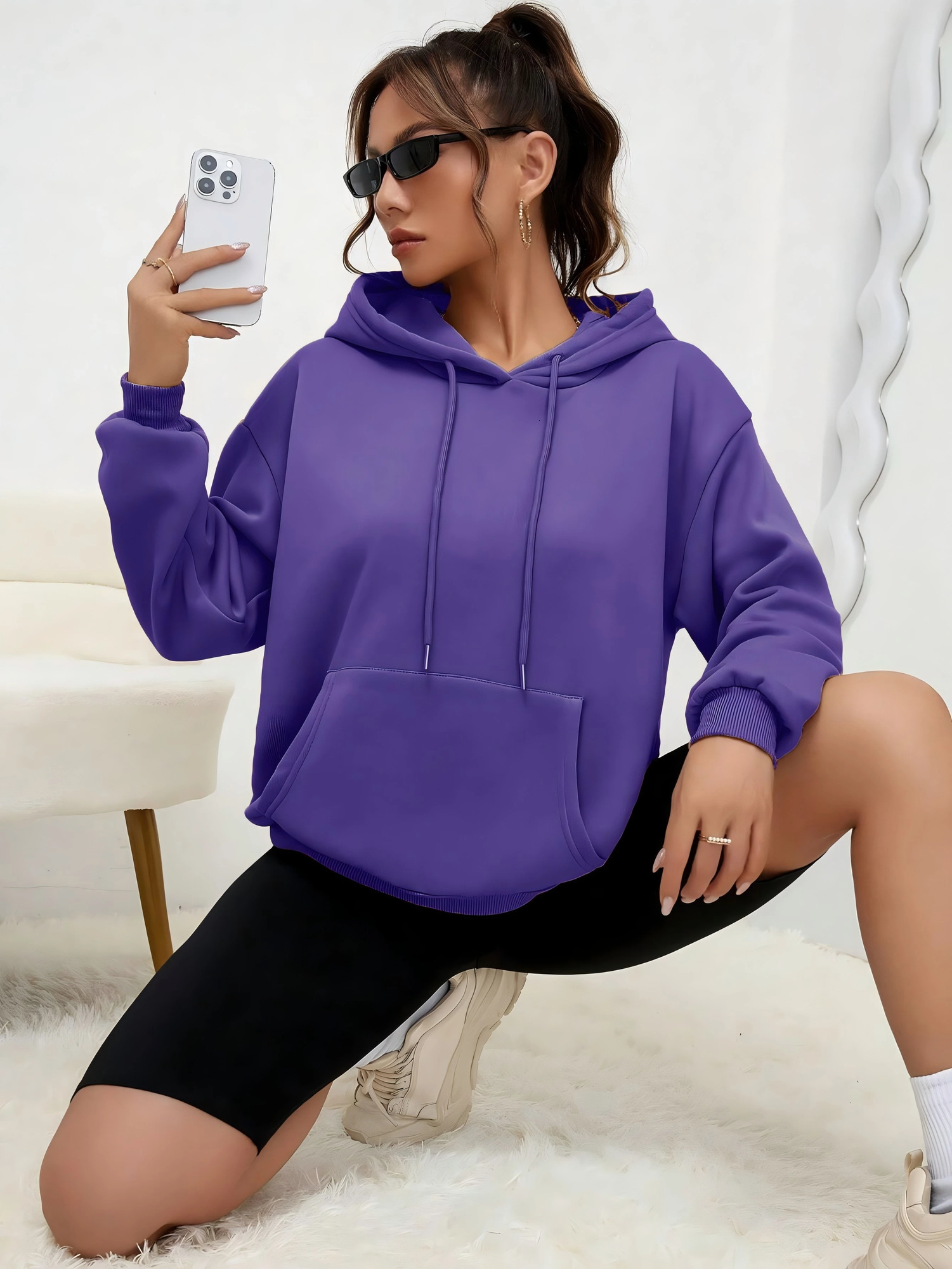 Solid Color Hoody For Female Autumn Fashionable Clothing Casual Fleece Pocket Hoodies Multicolor Unisex Women Streetwear 251030