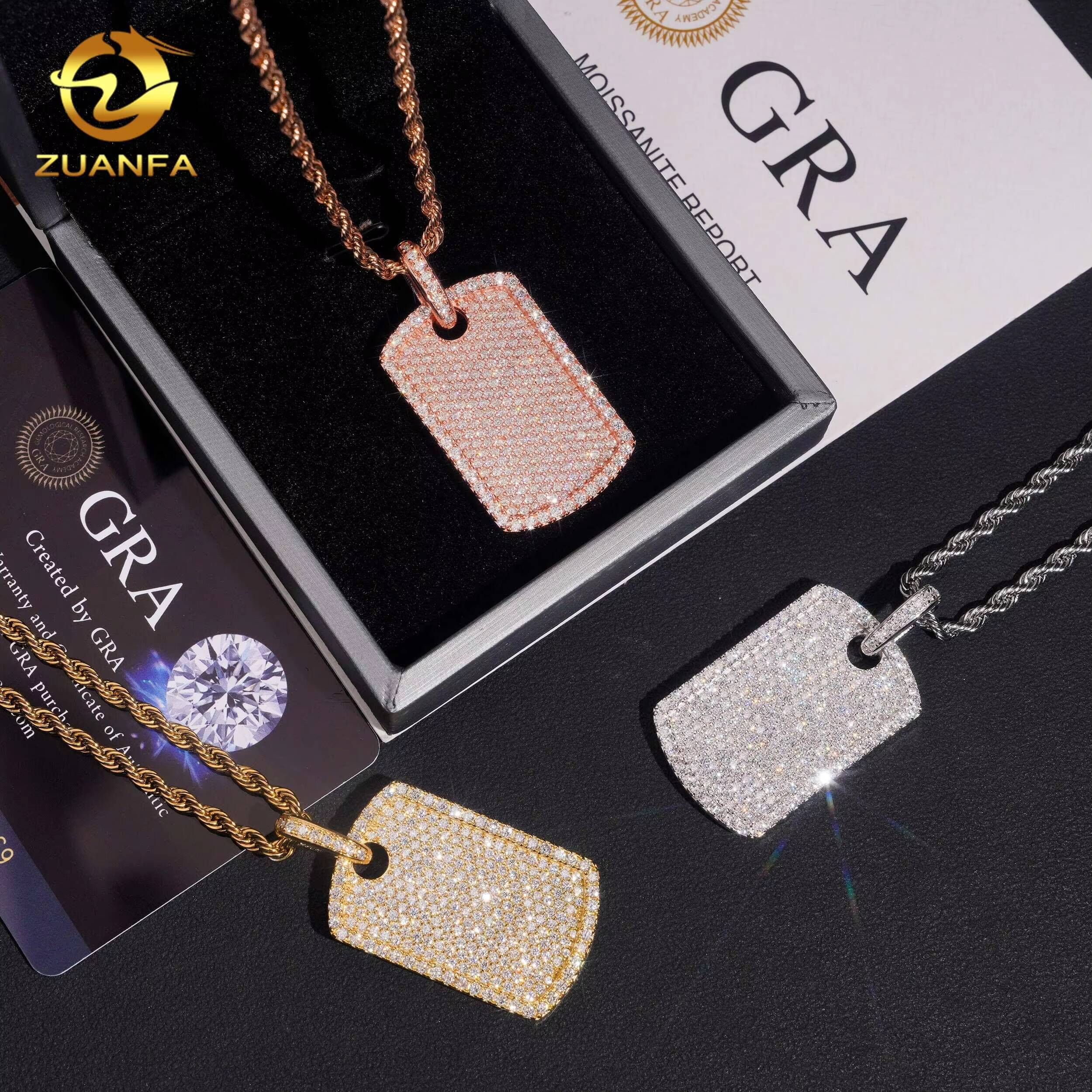 Ready to Ship Custom Hip Hop Moissanite Jewelry Pendant 925 Sterling Silver Iced Out VVS Moissanite Diamond Dog Tag Pendant