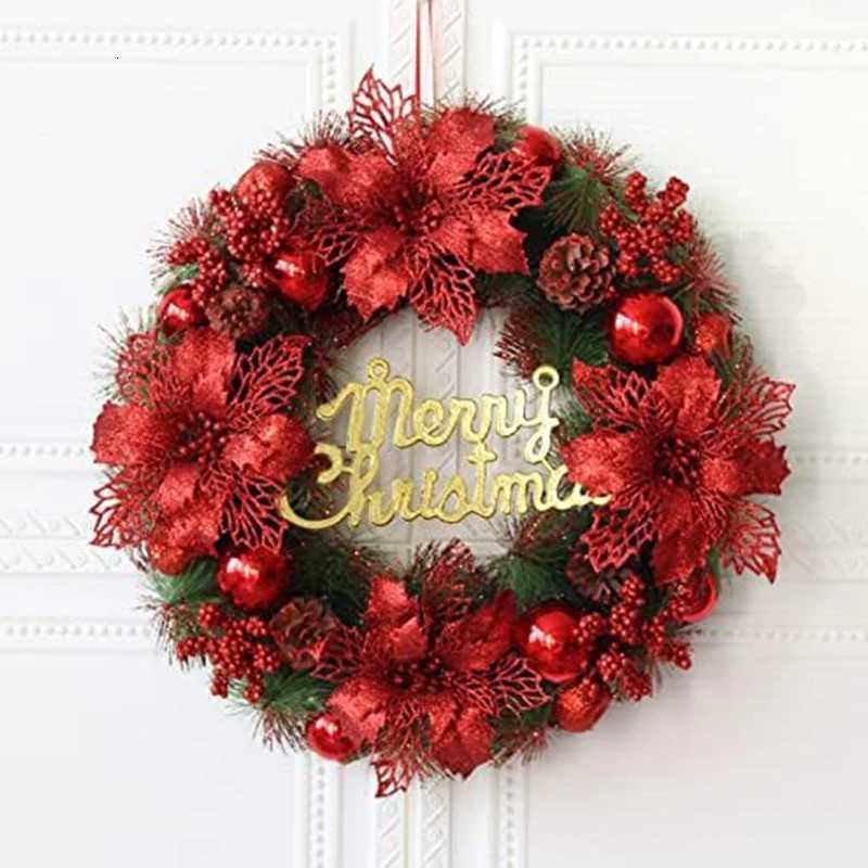 1Pcs Glitter Artifical Christmas Flowers Christmas Tree Wreath Decor Fake Flowers Xmas Garland Ornaments 2025 New Year Navidad C251030