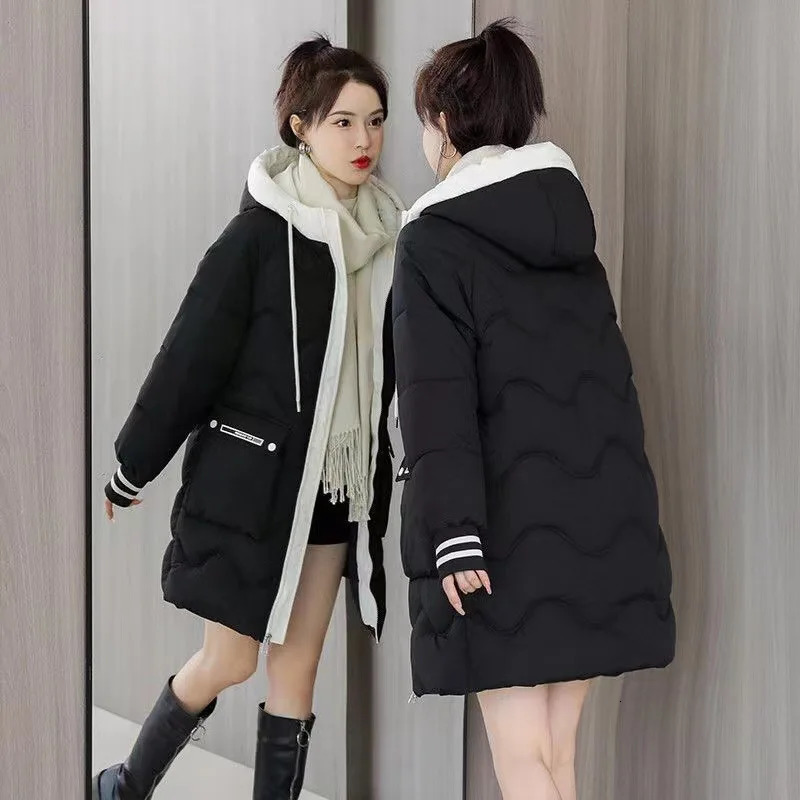 2025 Women Winter Jacket Women Long Warm Thicken Cotton Coat Korean Loose Plus Size Parkas Winter Hooded Outwear Basic Coat 251030