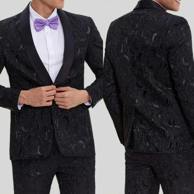 Jacquard Mens Suits Shawl Lapel 2 Pieces Jacket Pants Formal Party Wedding Groom Tuxedos Prom Custom Made