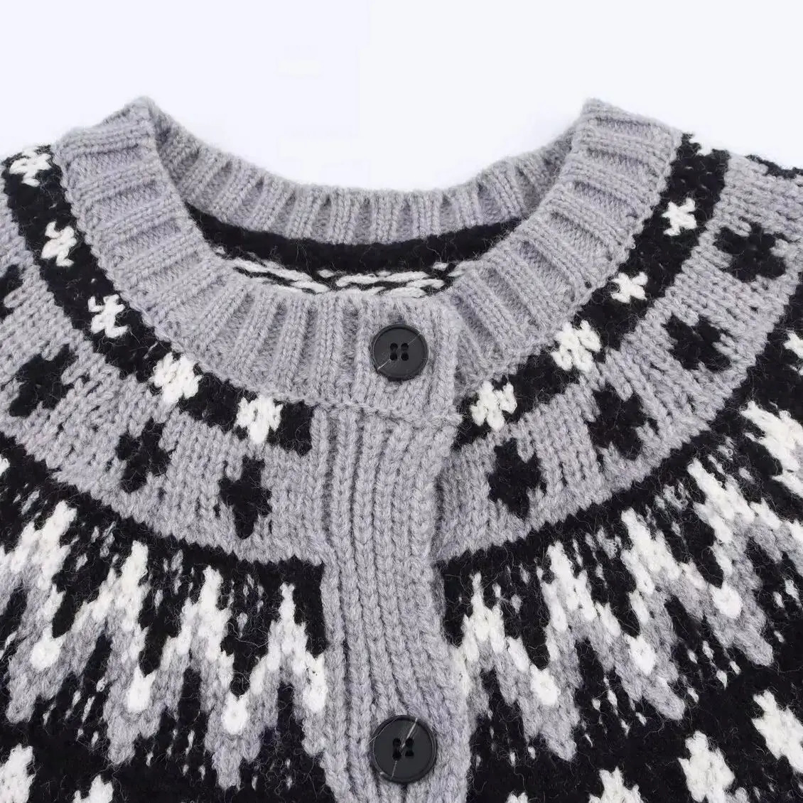 DiYiG Women Autumn Fashion Short Jacquard Knitted Cardigan Chic Round Neck Joker Button Jacket Outerwear Mujer 251028