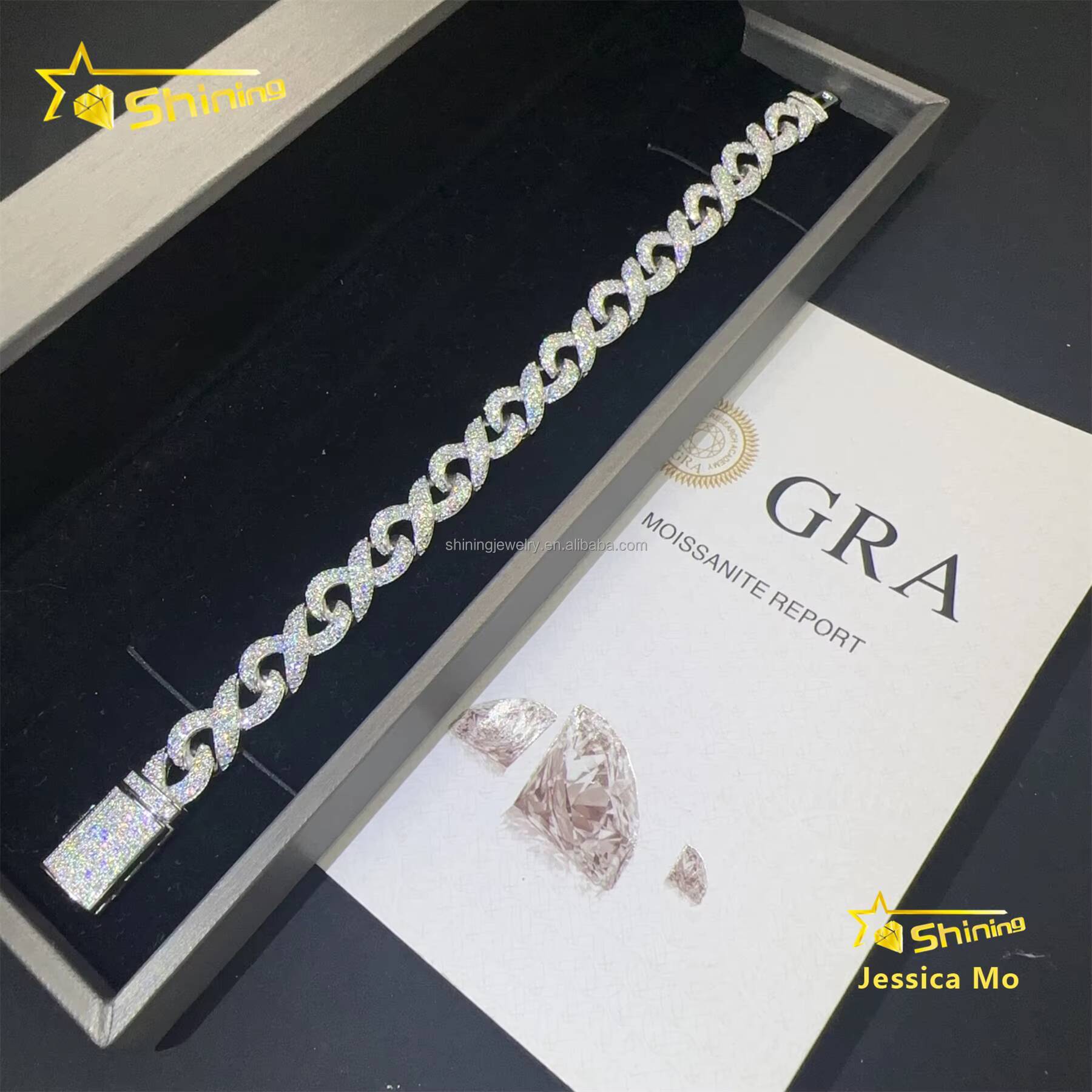 New Design Hip Hop Fashion Jewelry 10mm VVS1 Moissanite Iced Out GRA Certificate S925 Silver Infinity S925 Cuban Bracelet Man