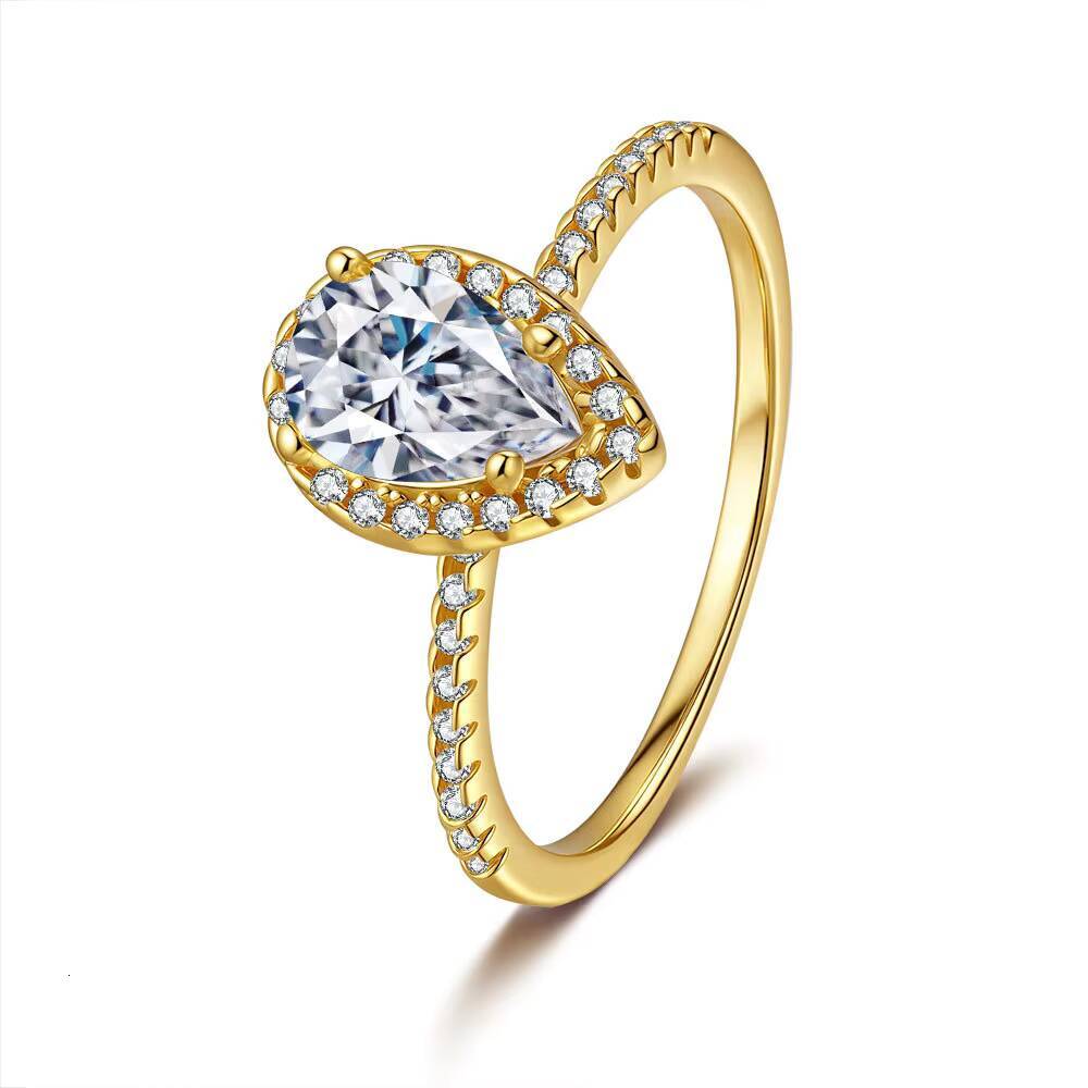 GRA Wedding Band Jewelry 925 Sterling Silver 1ct Pear Cut D Moissanite Halo Engagement Ring Promise Wedding Rings for Women