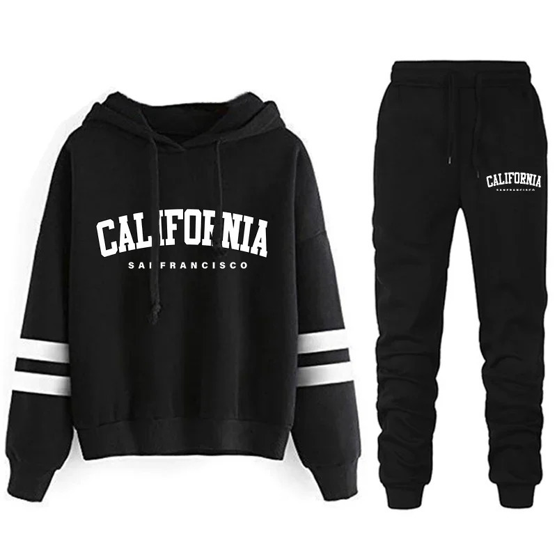 California Womens Tracksuit Casual Stripe Versatile Hooded Sweatshirt or Pants Suit Simplicity s Street Outfits S3XL 251028