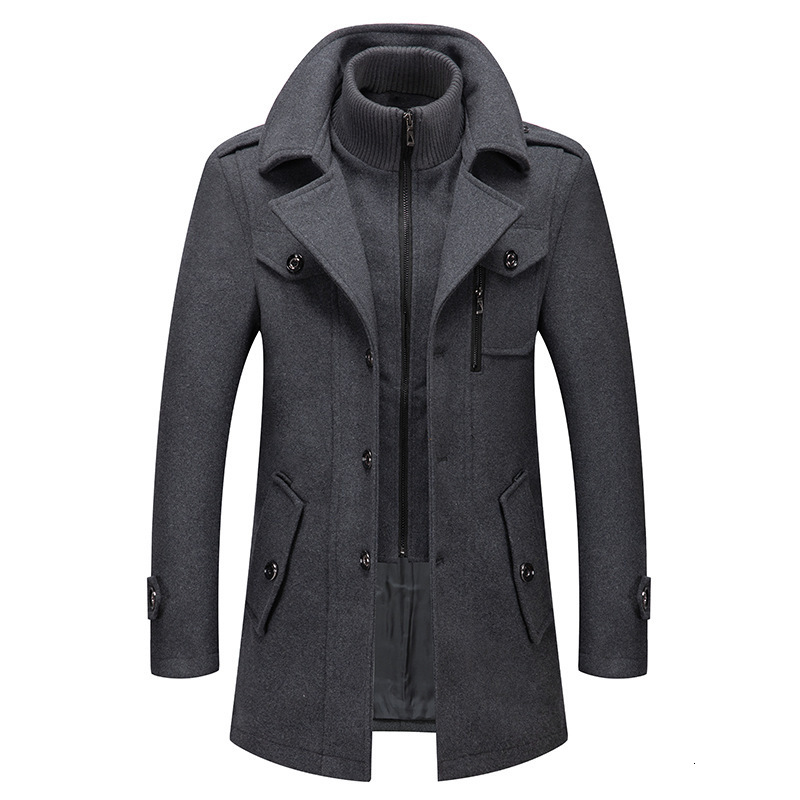 Wool Single-Breasted Loose Thickened Autumn Winter New Men's Wool Coat Business Double Collar Wool Coat