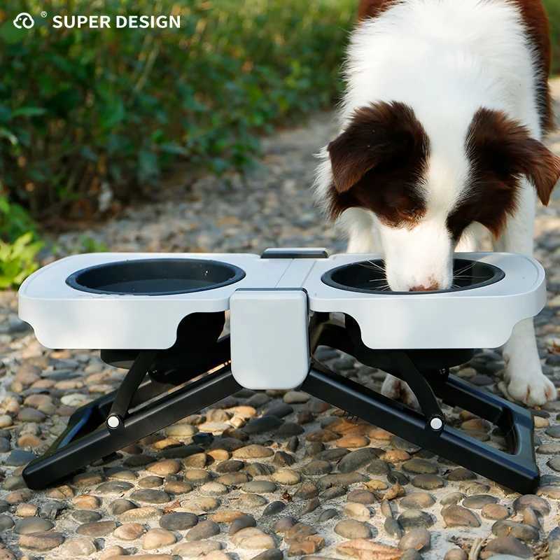 Hupu Pet Bowl Portable Foldable Dog Bowl for Outdoor Use Elevated Neck Protection Double Pet Bowl Large Capacity Dog Bowl Outdoor Dining Table J251113