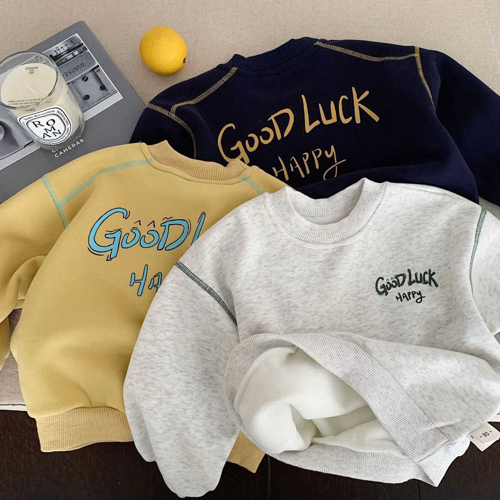 Children Clothes Kids Hoodie Winter Sweatshirt 2025 New Korean Style Boys and Girls Letter Pullovers Fleece Kids Casual TopT251030