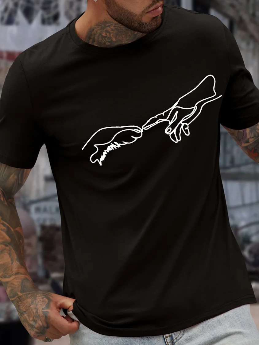 European & American Oversized Men's Dog-Head Fist Print Crew Neck Letter Print Casual Oversized Fit T-Shirt - TT7303