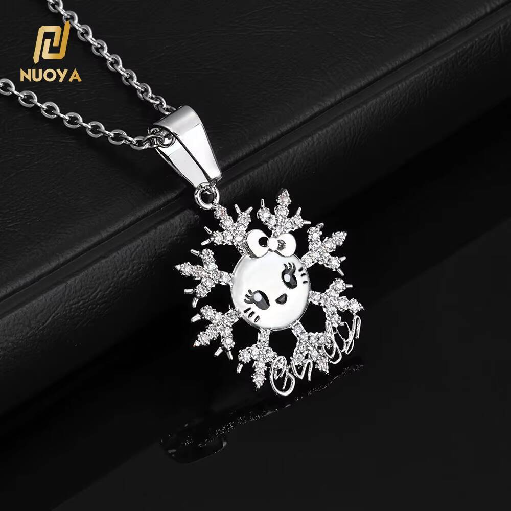 NUOYA New Arrive Silver Plated Snowflake Smiling Face Pendant for Women Christmas Gift Moissanite Fashion Party Jewelry Designer's style