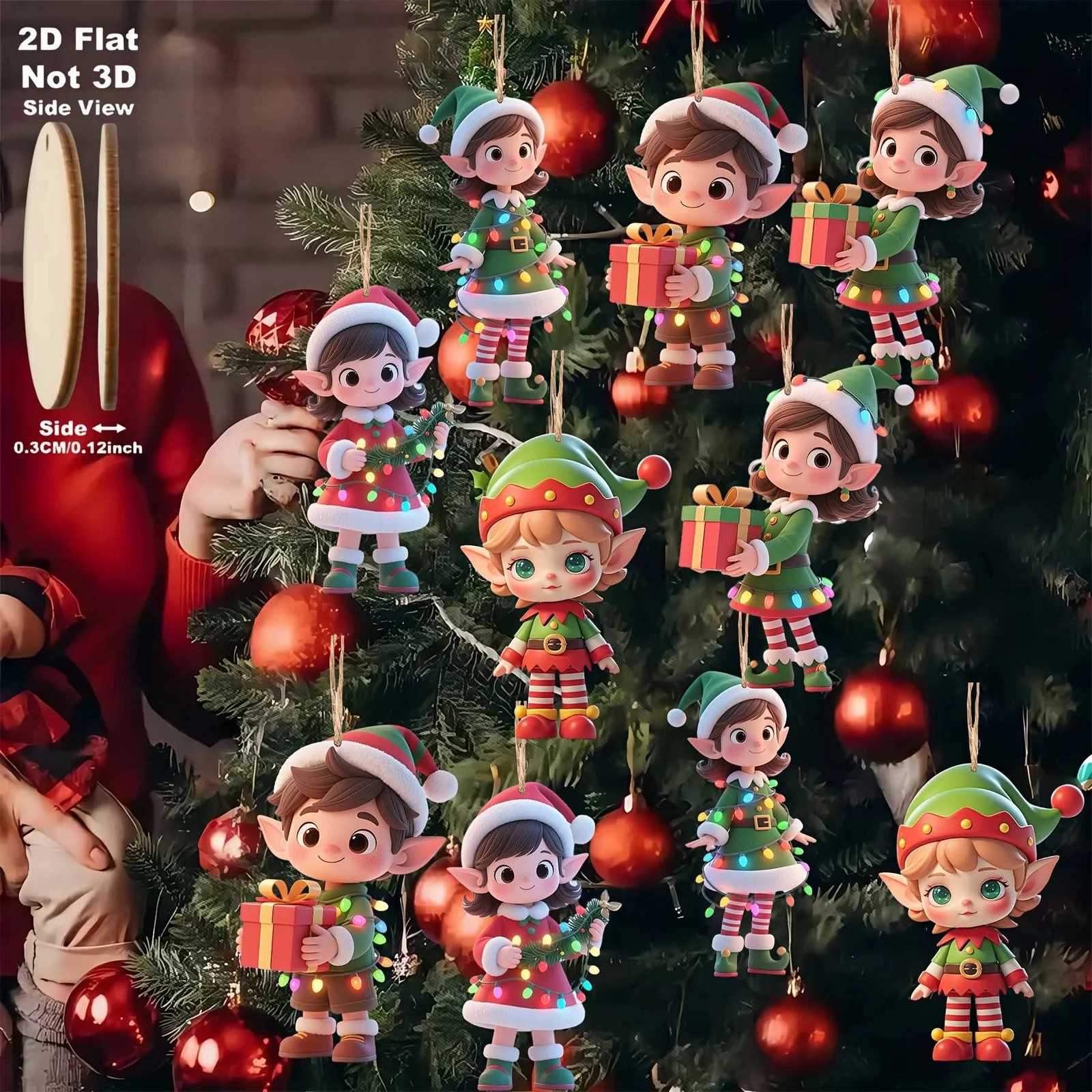 10pcsset Christmas Wooden Pendant Take The Gift Elf Xmas Tree Hanging Ornament Perfect for Xmas Party Decor Home New Year Gifts C251030