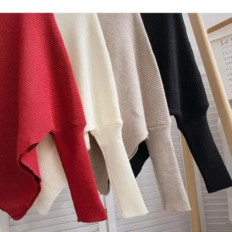 Korea Autumn Winter Women Fashion Irregular Loose Knit Sweater Vintage High Neck Long Sleeve Female Pullovers Chic Tops 251028