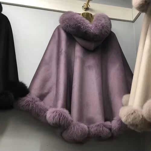 Natural Wool Fur Coat Women Winter Cloak Fox Fur Fashion Jacket Womans Clothing Loose Fit Fourrures Femmes 251029