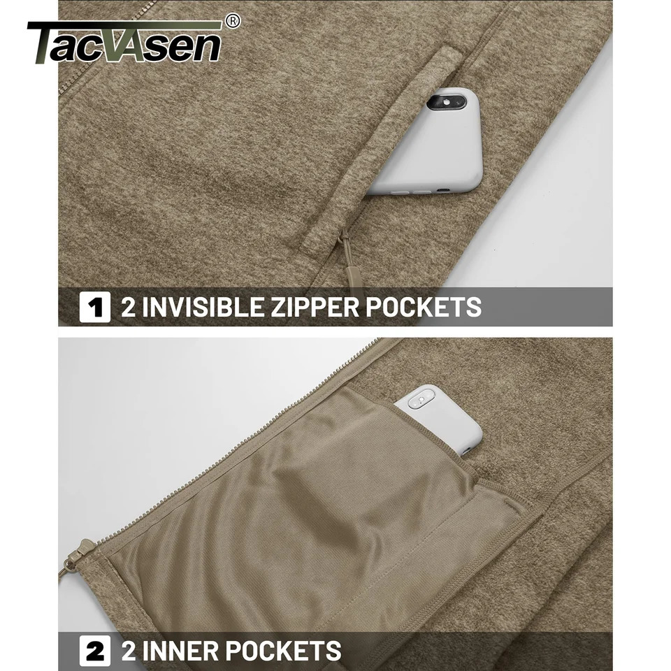 TACVASEN Lightweight Full Zip Fleece Jackets Mens Spring Casual Jacket Outdoor Sportswear With Pockets Stand Collar Outwear Tops 251028