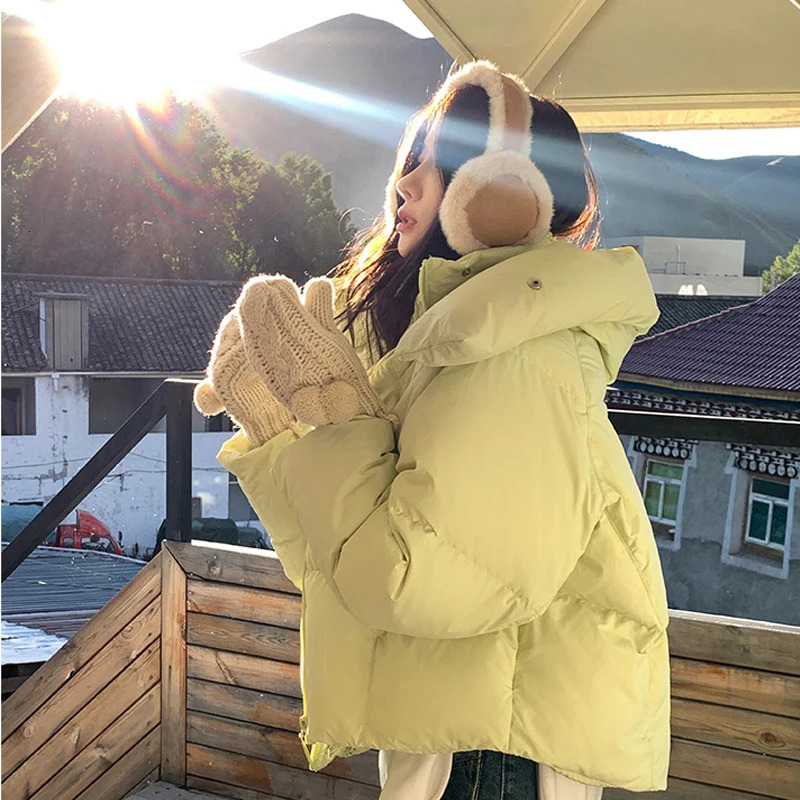 Winter Yellow Down Jacket Women Coat Black Hooded Fashion American Streetwear Y2K Style Duck Down Feather Female Short Outwear 251030