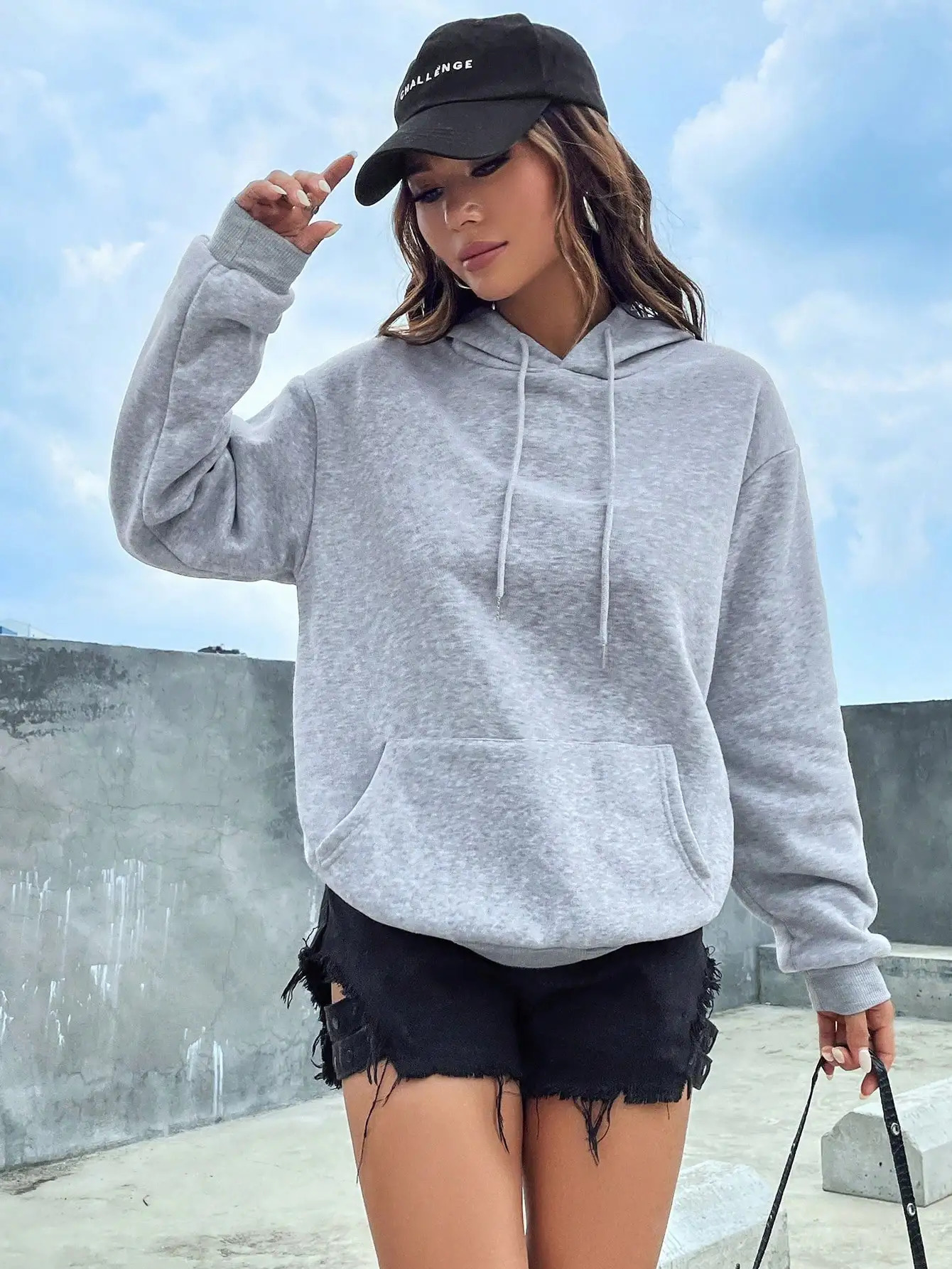 Solid Color Casual Hoodie For Female Pocket Creative Hoody AllMatch Street Clothes Womens Fleece Unisex Pullovers 251030