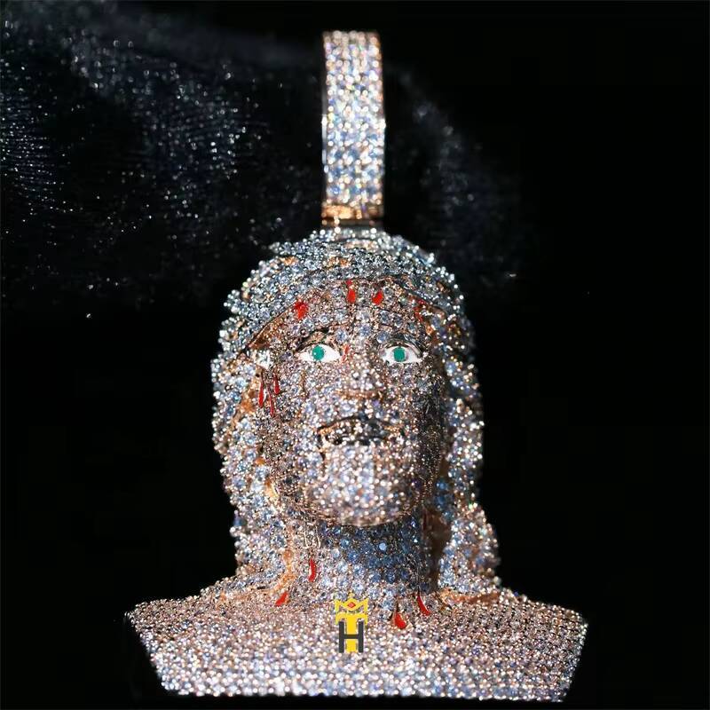 Hip Hop Ice Cz Bling Diamond Jesus Head Pendant Necklace Religious Faith Jewelry Vintage Jesus Christ Pendant