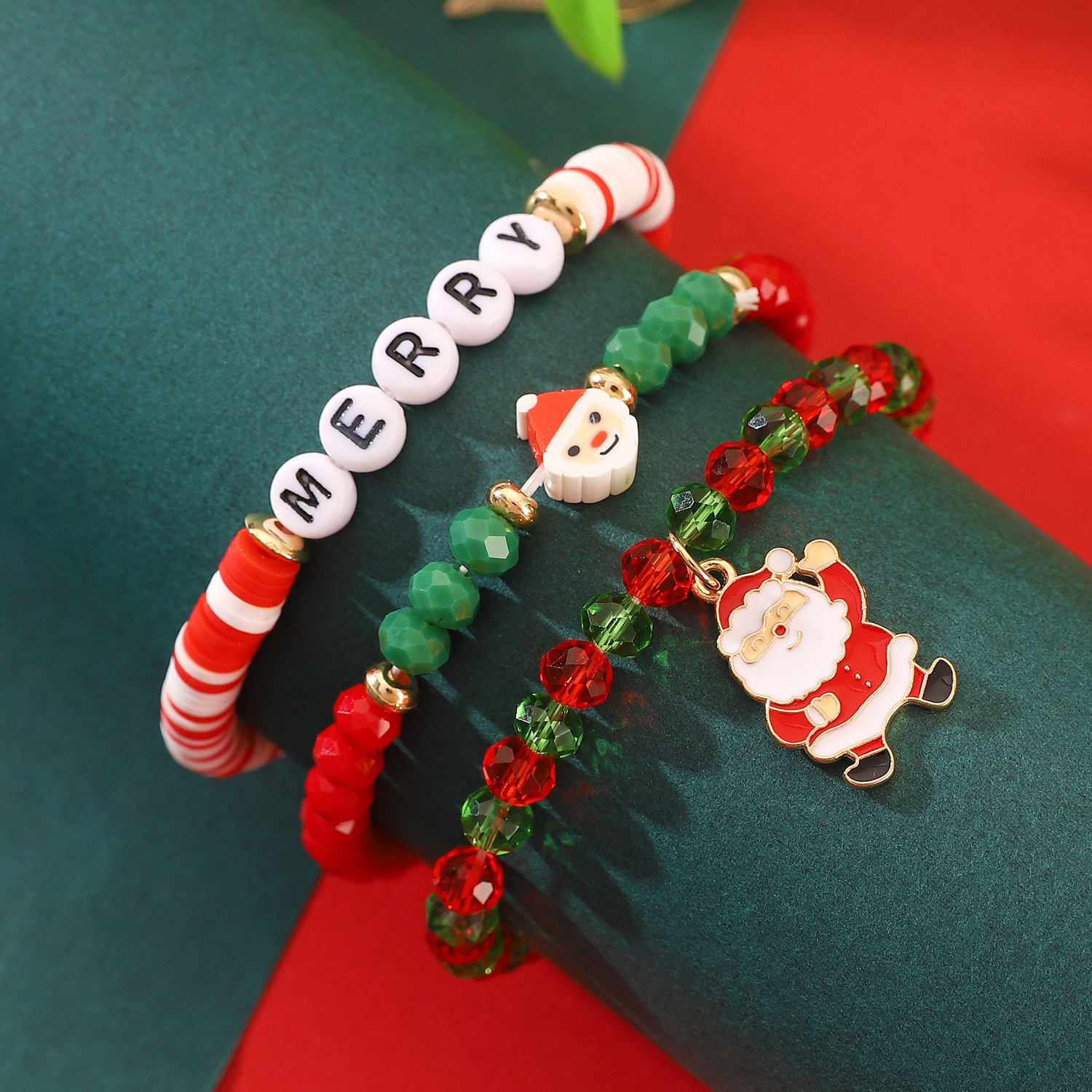 Colorful Holiday Inspired Beaded Bracelts Set: Santa Clause, Snowflakes, Elks