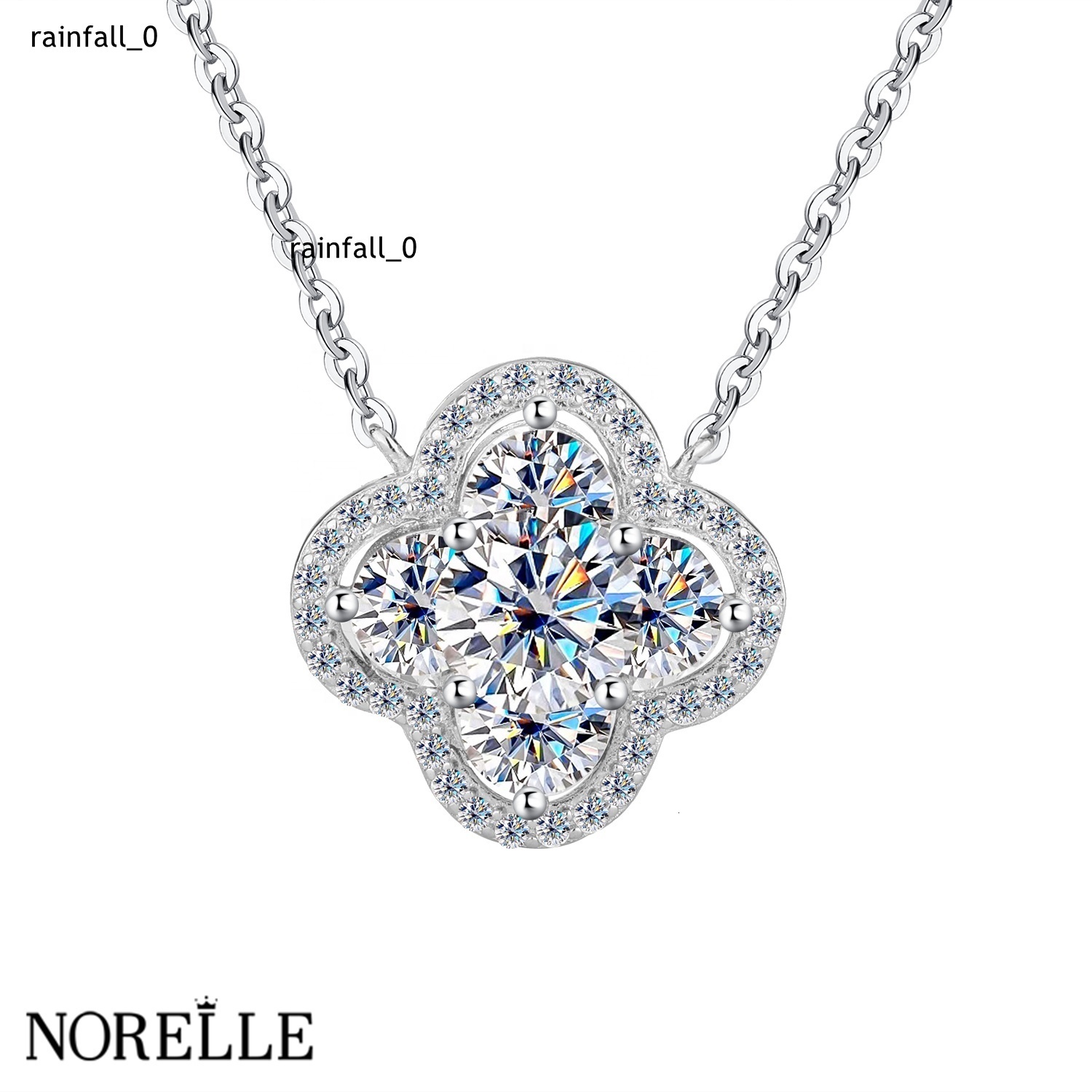 NORELLE 1ct Four Leaf Clover Necklace D Color VVS 925 Sterling Silver Moissanite Necklace with Platinum Plating Lucky Pendant