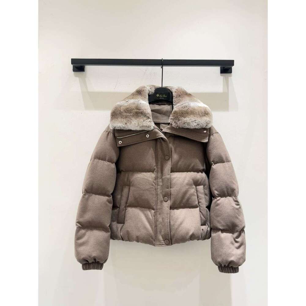 2025 Autumn Winter New Fashion Simple Rex Rabbit Fur Collar Zipper Design Solid Color Goose Down Jacket Outerwear Coats Designer Women