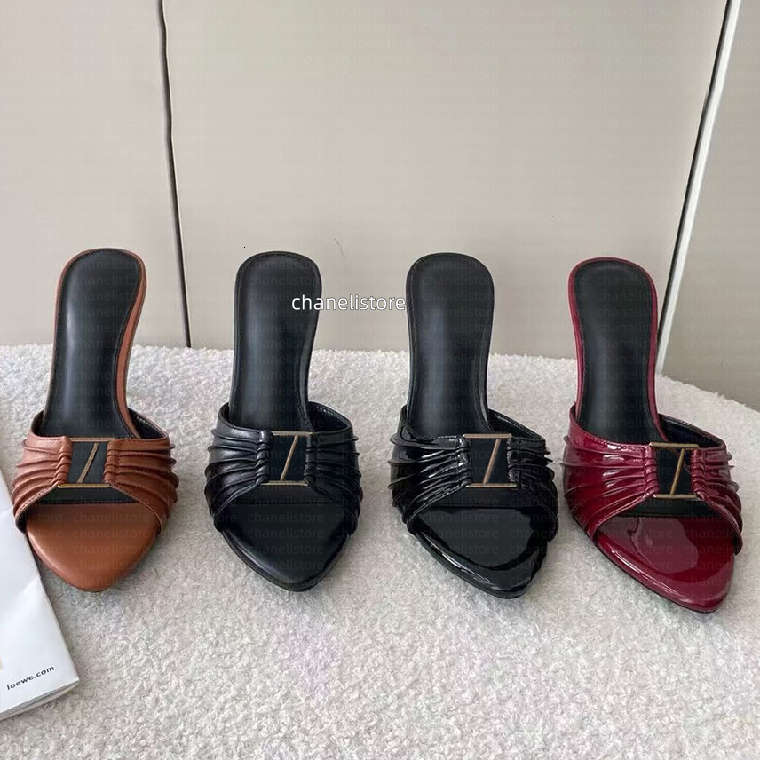 designer heels Dress Shoes high heels leather Women Mules Gold Tone black womens lady designer sandals Party Wedding pumps Slingback Heels Woman Size 35-42 52