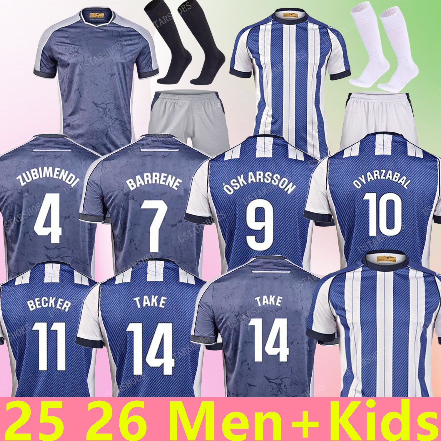 2025 2026 Real Sociedad Soccer Jerseys TAKE KUBO OYARZABAL SADIQ ANDRE SILVA ZUBIMENDI ARITZ MERINO LE NORMAND ZUBELDIA 25 26 home away Men kids football
