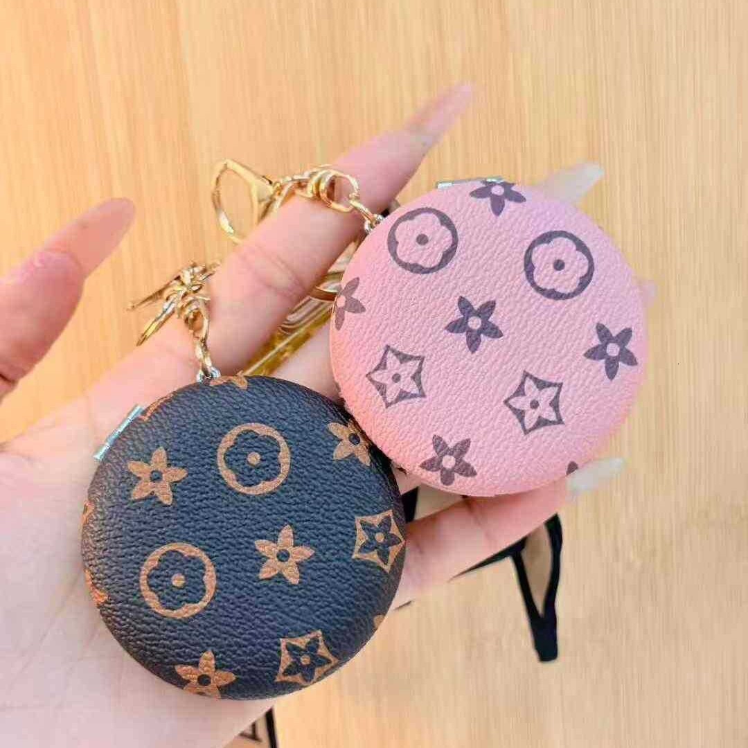 Makeup Keychain Exquisite Vintage Leather Double-Sided Mirror Bag Pendant Light Luxury