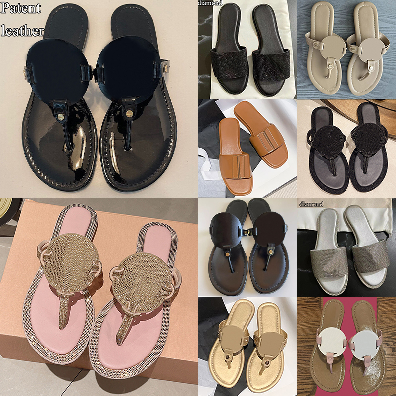 Free shipping slippers designer for women Stylish black white pink diamond sandals blue brown patent leather womens flip flops