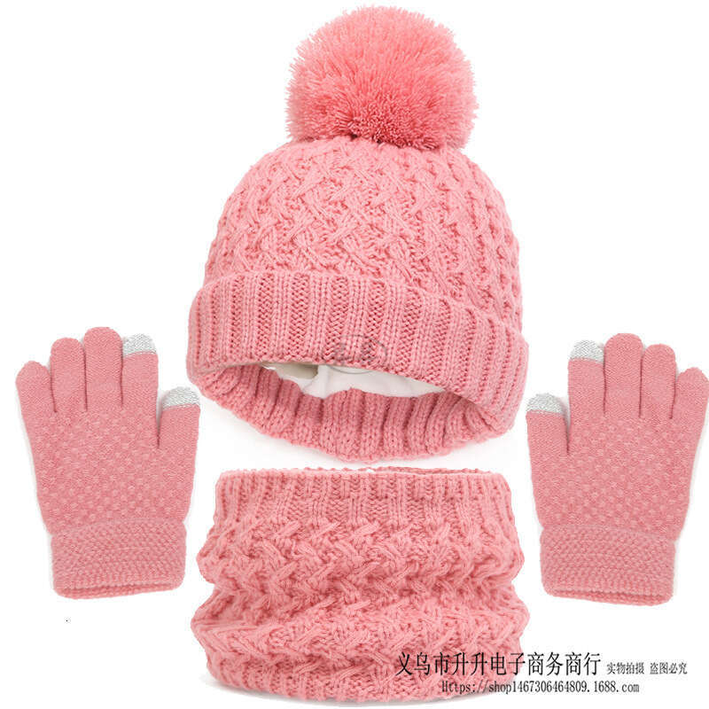 New Children's Scarf Gloves Three-Piece Set Autumn Winter Fleece Lined Thickened Single Ball Baby Hat