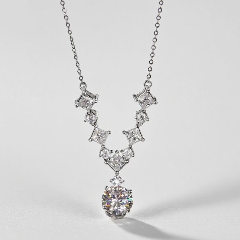 MT GRA 5CT All Moissanite Necklace for Women 925 Sterling Silver Pendant Necklaces Jewelry Wedding Anniversary Birthday Gift for Wife Mom Girlfriend L