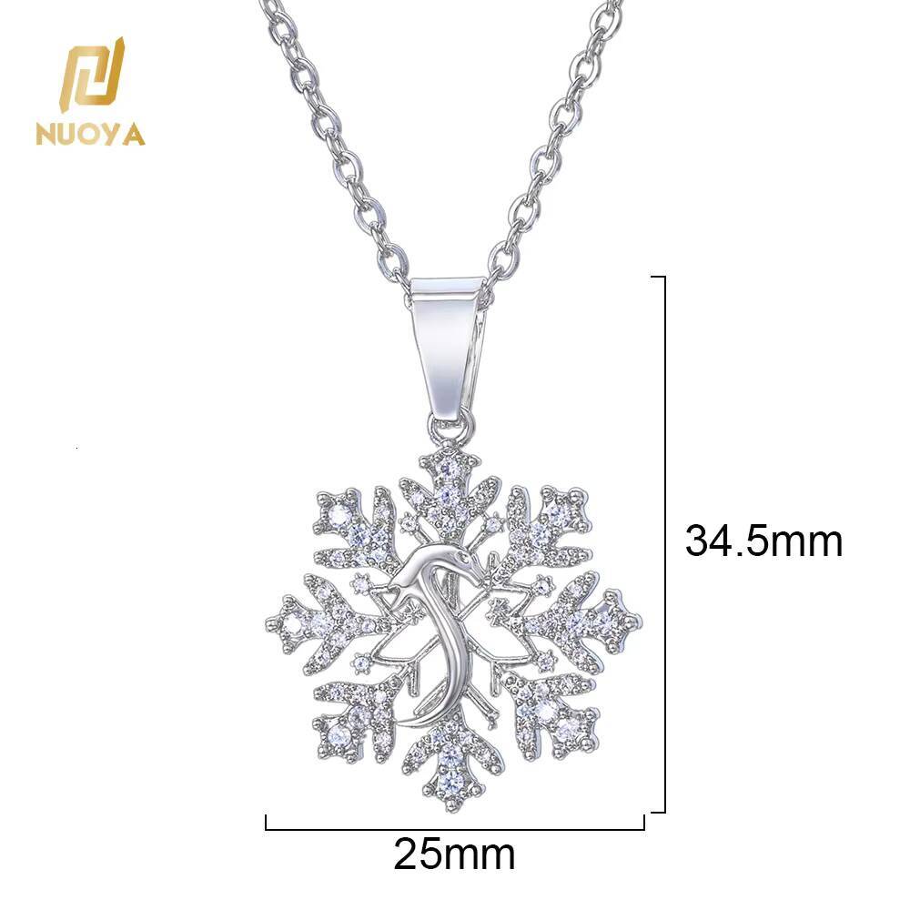 NUOYA Fashion Christmas Jewelry Silver Plated Snowflake Pendant Stainless Steel Fine Chain Charm Pendant Gift for Women Designer's style