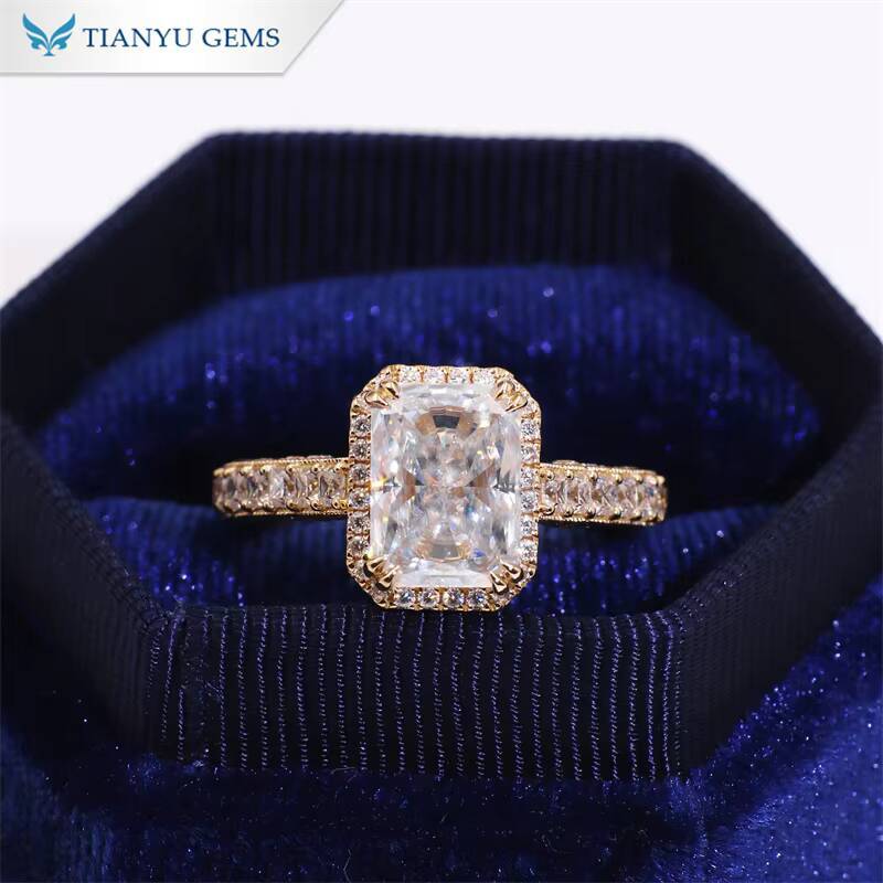 Tianyu DVVS Octagon Crushed Ice Cut Colorless Moissanite Diamond Wedding Engagement Rings Vintage 10K 14K 18K Gold Jewelry