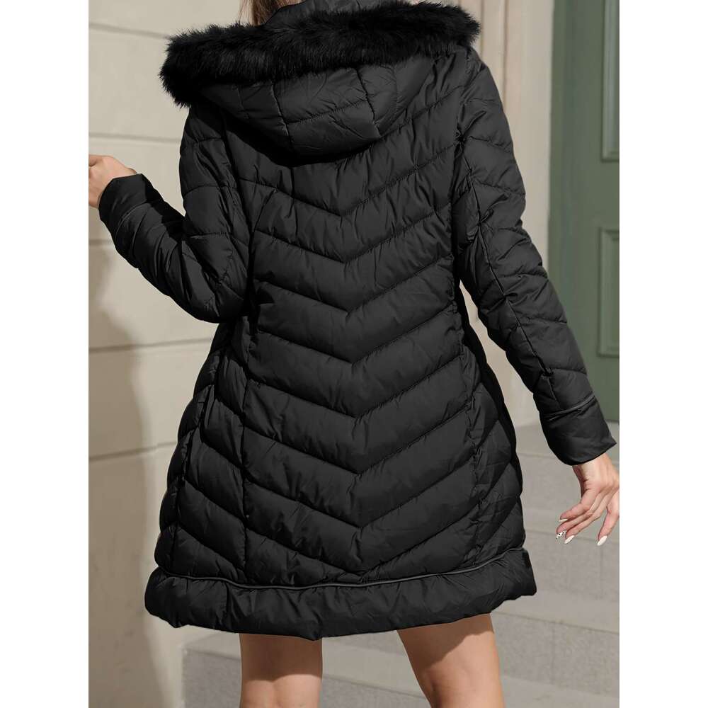 Women S Cozy Fleece Lined Hooded Jacket Slim Fit Mid Length Zip Up With Padded Insulation Solid Color Long Sleeves And Front Pockets For Fall Winter