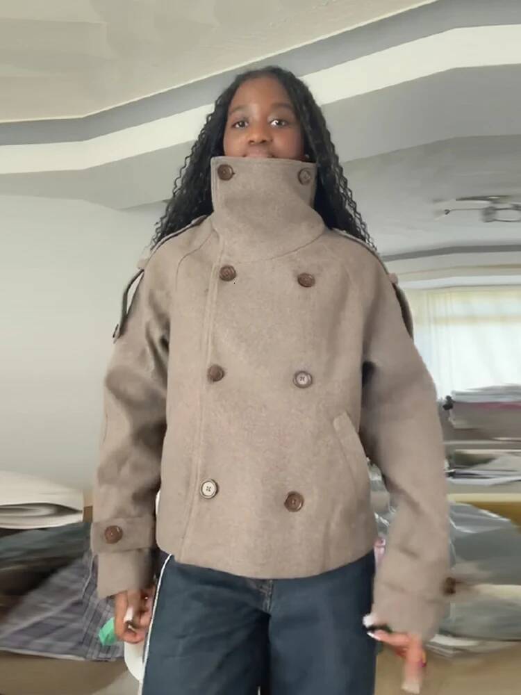 winter jacket women Casual Turtleneck Women's Woolen Coats Stand Collar Double Breasted Long Sleeve Pockets Jackets 2025 Autumn Winter Lady Outwe