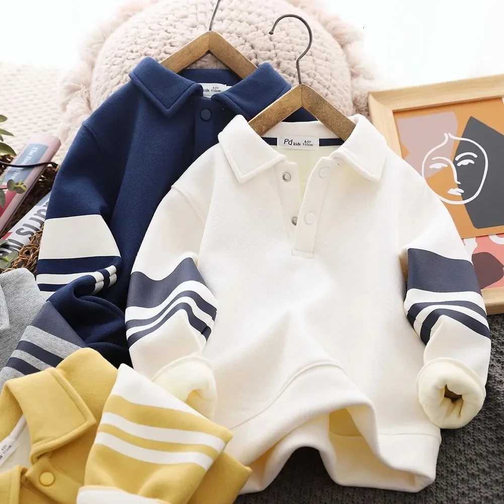Winter Casual Boys Striped Fleece Lined Preppy Sweatshirt Jackets School Kids Track Pullover Jumper Child Work Coat Tops 516YrsT251030