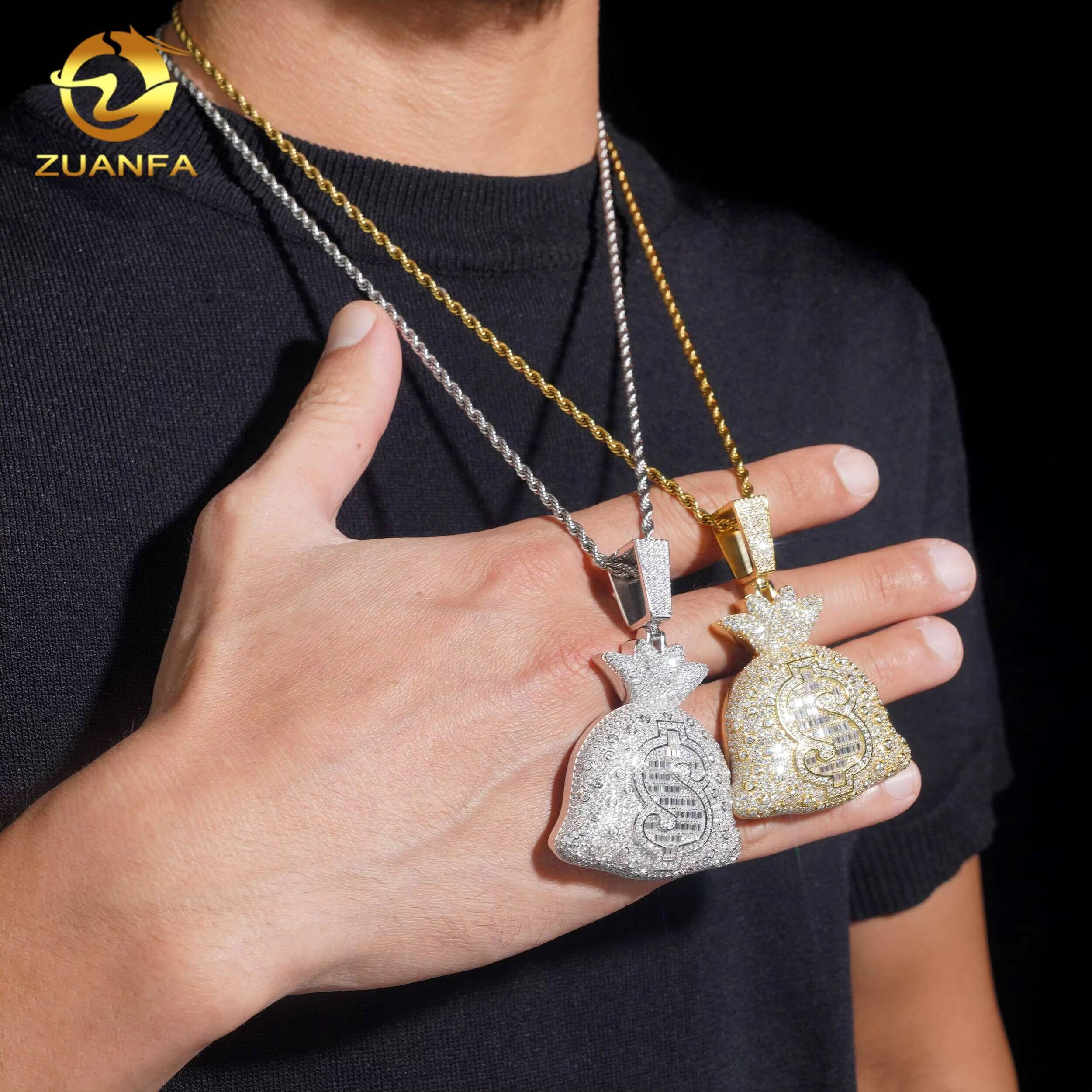 Moneybag Design Fine Hip Hop Diamond Jewelry Iced Out High Quality Pendants Charm 925 Silver VVS Moissanite Jewelry Pendant