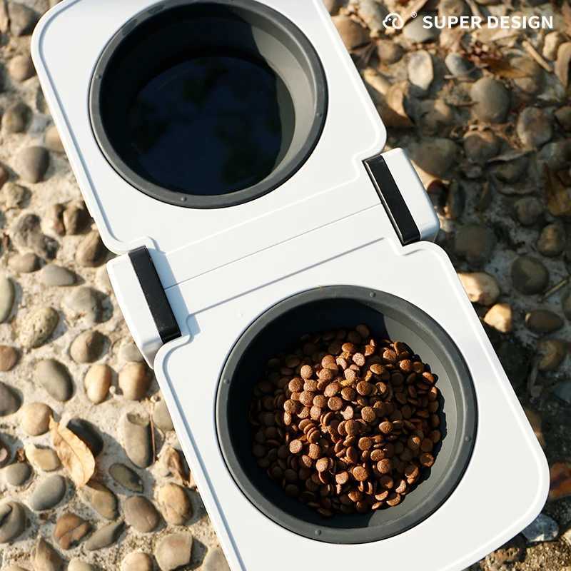 Hupu Pet Bowl Portable Foldable Dog Bowl for Outdoor Use Elevated Neck Protection Double Pet Bowl Large Capacity Dog Bowl Outdoor Dining Table J251113