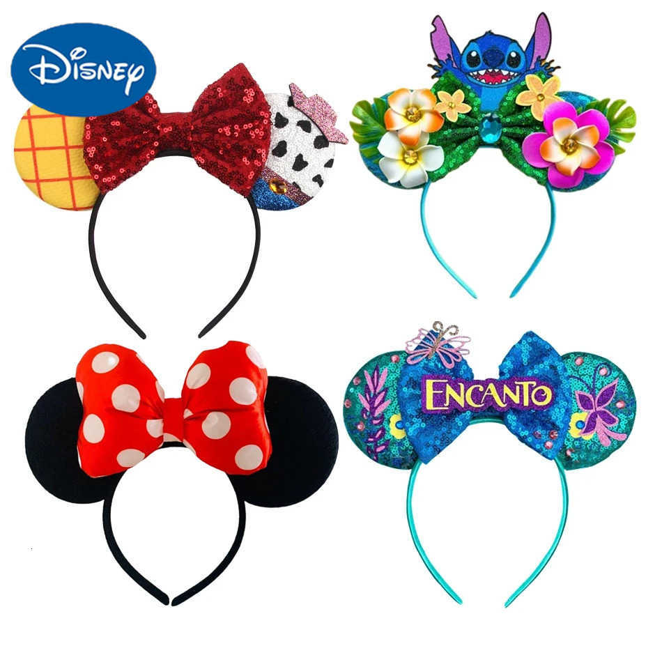 Disney Girls New Style Sequined Mickey Minnie Headband Bows Headdress Super Party Kids Cosplay Accessories Ears Headgear H251030