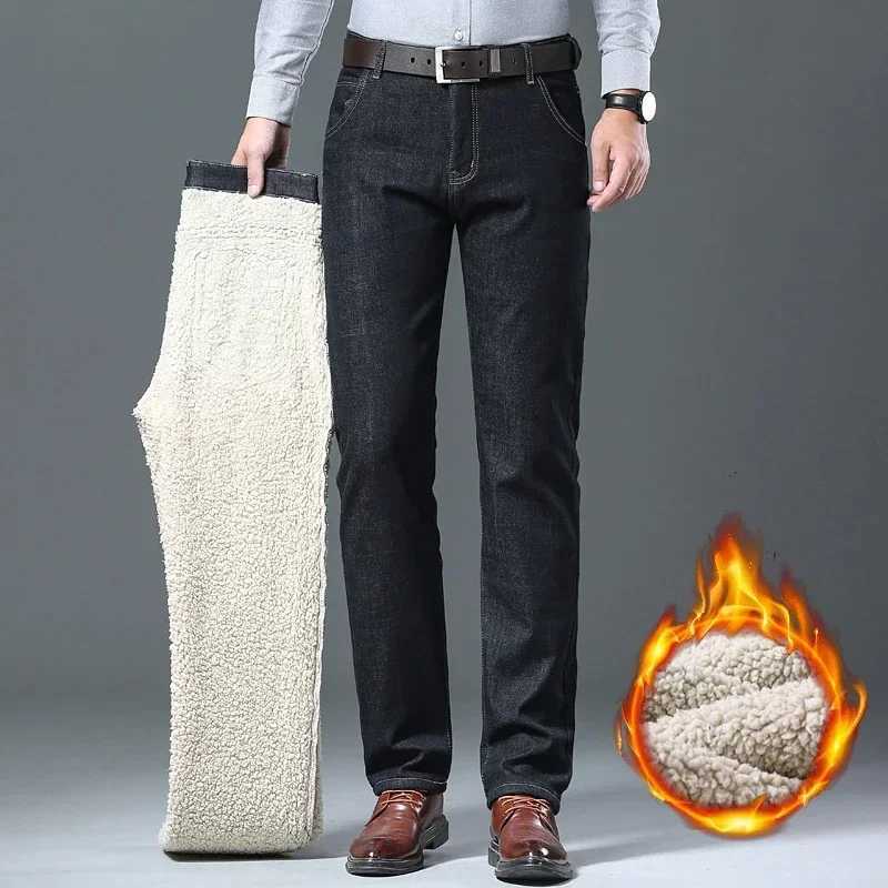 Winter New Warm Fleece Jeans Mens Thick Thermal Casual Straight Denim Pants Male Business Work Stretch Trousers New Clothing J251030