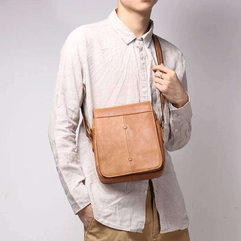 Designer bag 52 Men's Genuine Leather Vintage Single Shoulder Flap Top Layer Cowhide crossbody bags Ipad side bag for men sacoche homme