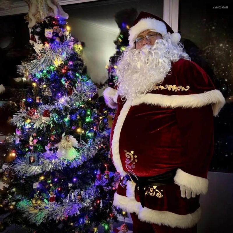 Santa Claus Costume Set Velvet Adult Suit Traditional Red Ensemble Complete Accessories Performances Clothes