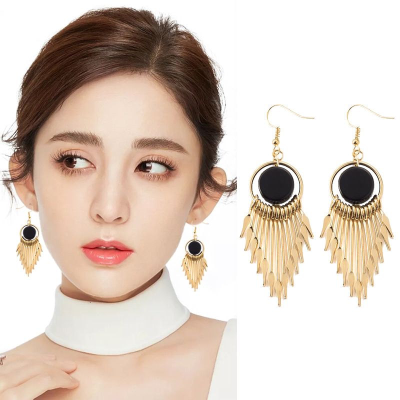 Style Tassel Geometric Internet Celebrity Long Round Japanese and Korean Elegant Goddess Earrings
