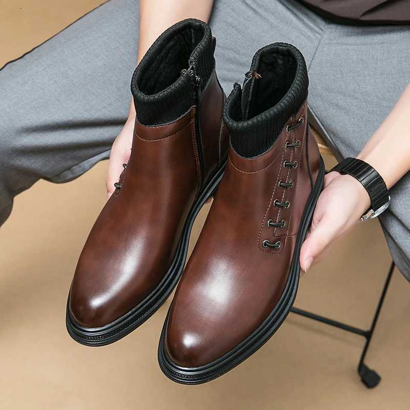 Small Niche Design Mens Casual Low Top Boots with Thick Leather Sole Black Autumn and Winter Short Boots Mens Short New Boots Z251029