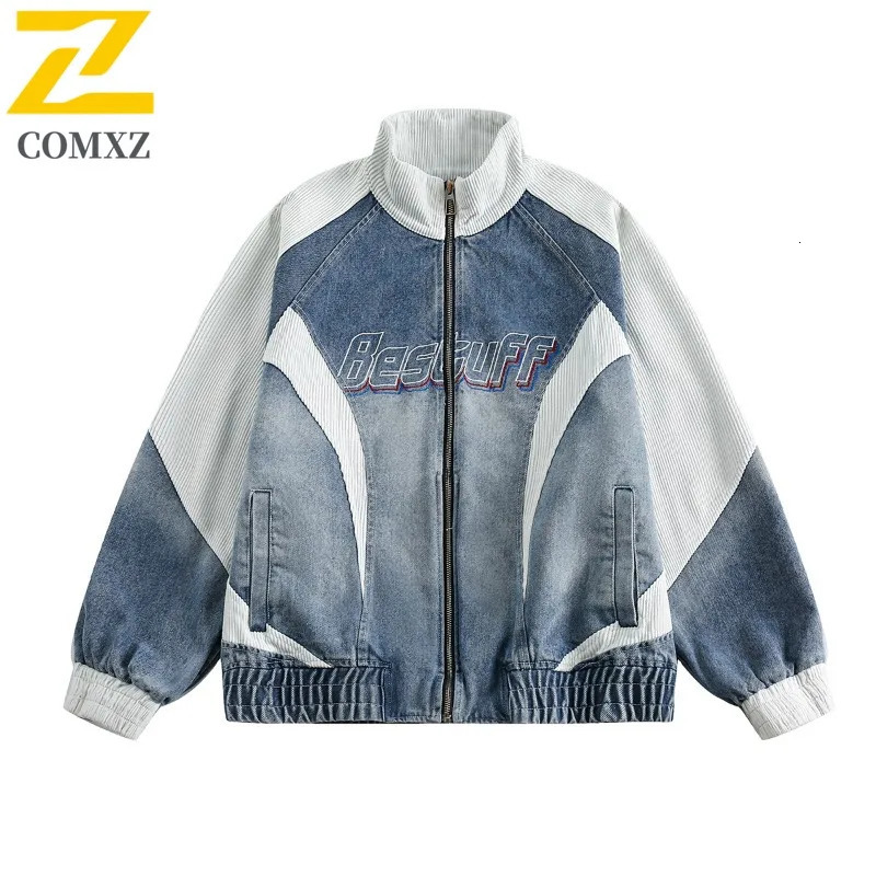 COMXZ Men Varsity Jacket Retro Breathable Camping Hiking Travel Windbreaker Jacket Journey HighQuality Spliced Jackets 251023