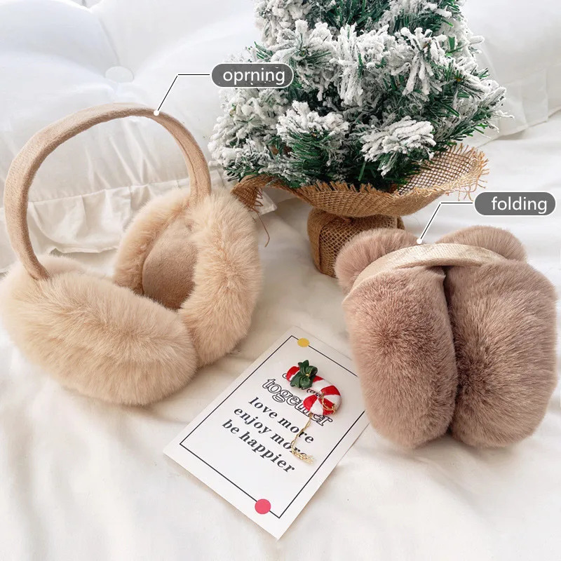 Women Soft Plush Ear Warmer Winter Warm Foldable EarMuffs Fashion Solid Color Fur Earflap Outdoor Cold Protection Ear Cover 251024