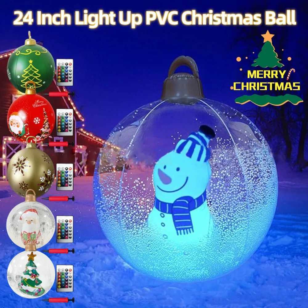 60cm Giant Inflatable Christmas Balls Light Up PVC Big Balls Xmas Tree Decorations Outdoor Holiday Yard Lawn Christmas Balloon C251030