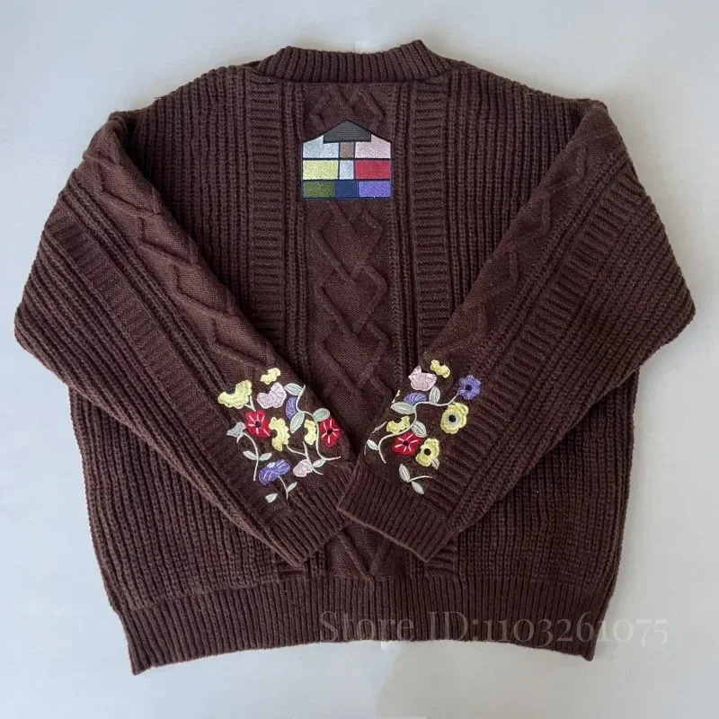 Plus Size Eras Cardigan for Women Autumn Winter Flower Embroidered Knitted Sweater Y2k Girl Vintage Fashion Cardigans Tops 251027