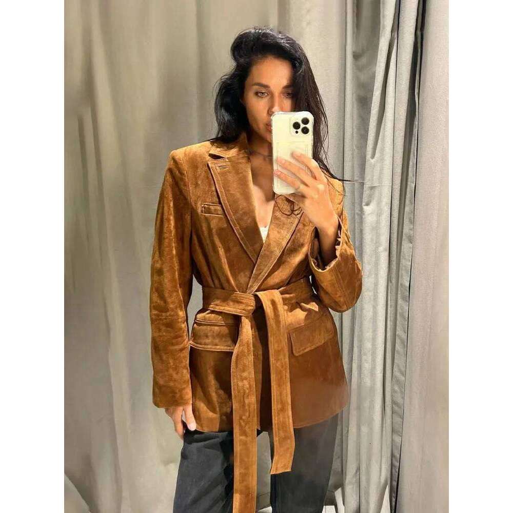 HH Women's Fashion Long Sleeves Jacket Solid Turn-Down Collar Lace-Up Decoration Pockets Button Female Autumn Casual Coats