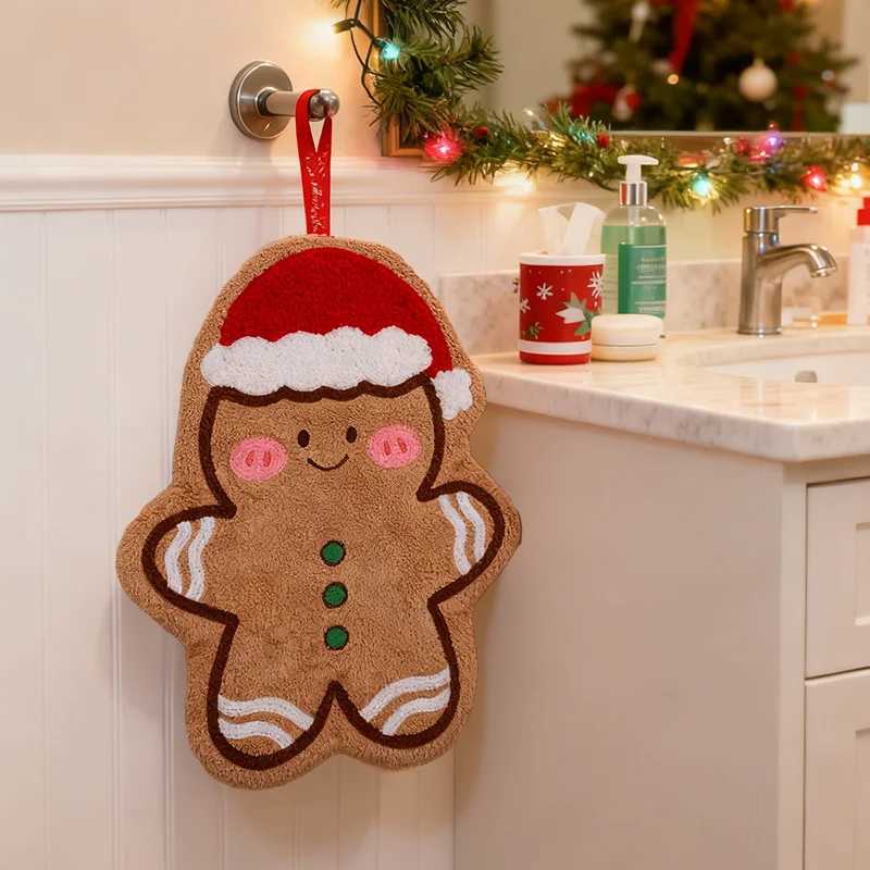 Christmas Hand Towel Cartoon Gingerbread Man Snowman Coral Fleece Towel Christmas Home Kitchen Bathroom Decoration Xmas Gifts C251030