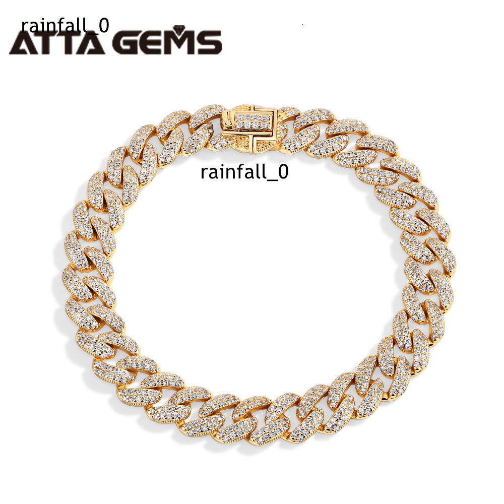 ATTA 925 Sterling Silver Full Moissanite Cuba Chain for Man Women WIth 18k Gold Plated Tennis Bracelets Fine Jewelry